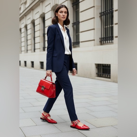 Steve Madden Smokee Red Slingback Flats | Silver Buckle Detail Sz 6.5 Vegan NWB - Picture 3 of 11